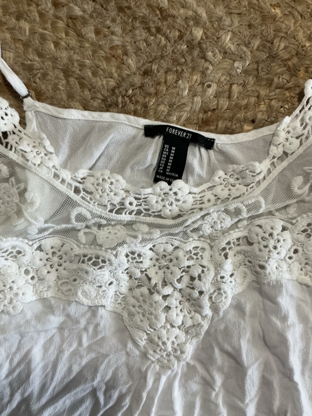 Forever 21 White Lace-Trim Chemise Top